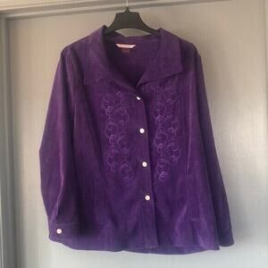 Allison Daley Women's Embroidered Purple Jacket Blazer Size 18 Corduroy Snap